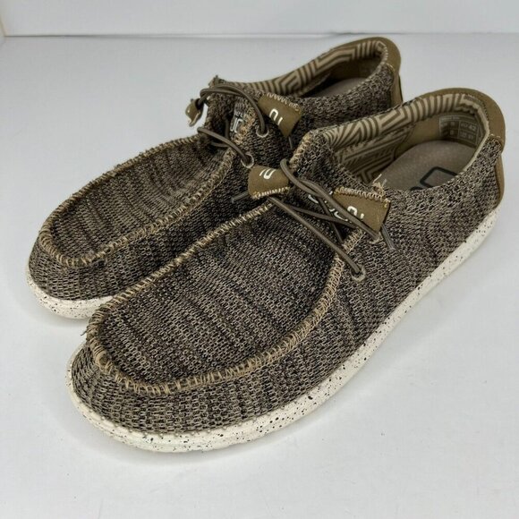 Hey Dude Mens 110351500 Brown Wally Sox Fabric Slip On Size...